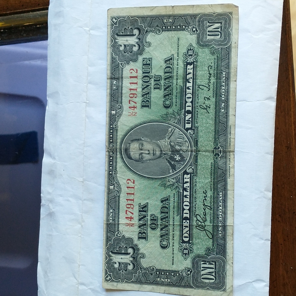 1937 Canadian $1 bill
